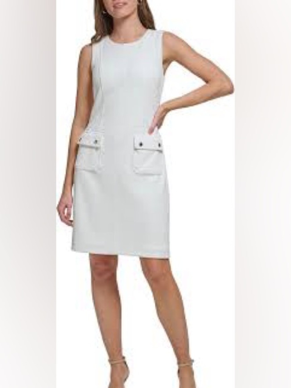 Tommy Hilfiger Ivory Sleeveless Tweed Sheath Dress. Size 8.